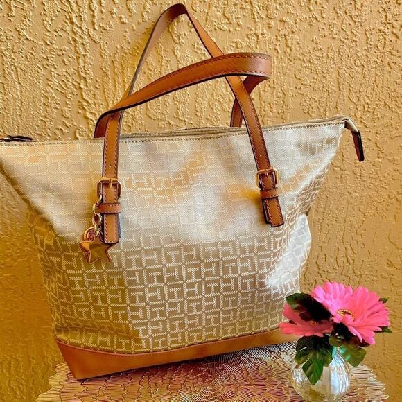 NEW TOMMY HILFIGER SIGNATURE LOGO DOUBLE STRAP TOTE - Picture 4 of 16